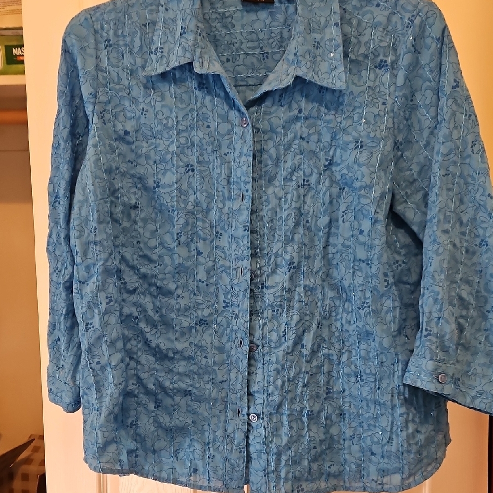 Womens Blue Textured Shirt